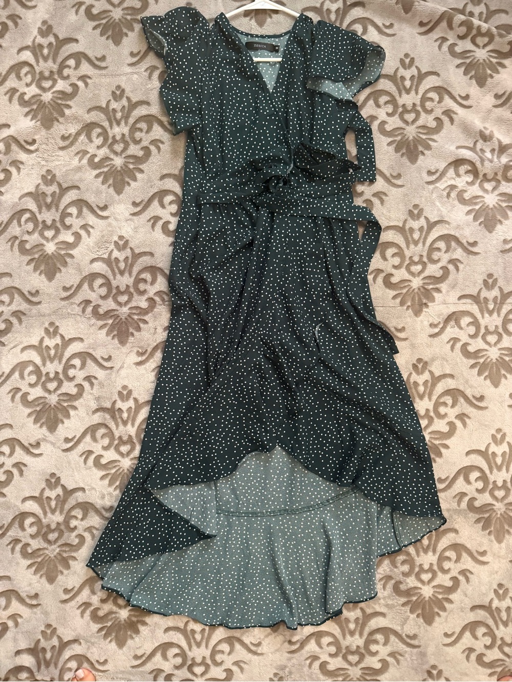 Green Polka Dot High-Low Wrap Dress - Picture 2 of 3